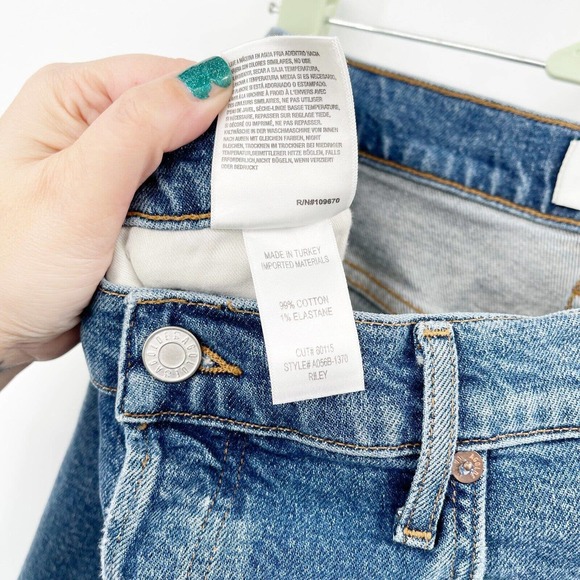 Agolde Riley Straight Crop Jeans Sz 32 Blue High Rise Button Fly Distressed - Picture 12 of 12